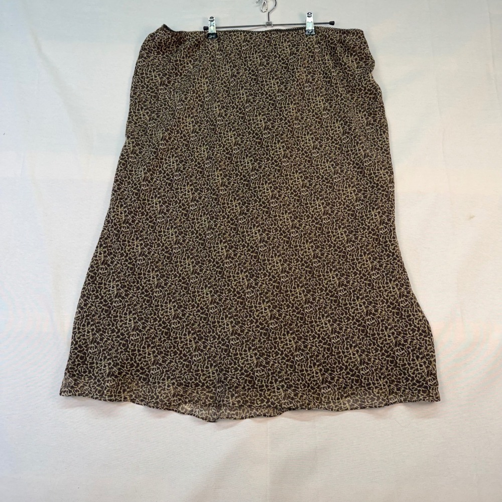 i.e. Woman 100% Silk Leopard Print Midi Skirt Brown Tan Animal Print 2X